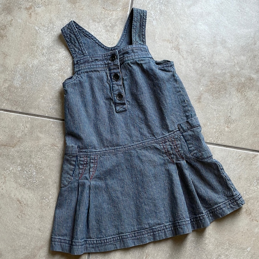 Tea collection hickory stripe adorable girls embroidered overall dress